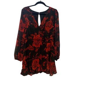 City Triangles Womens Whimsigoth Witchy Balloon Sleeves Red Black Dress 13